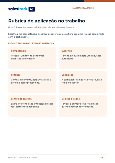Capa do material Rubrica de aplicação no trabalho