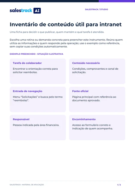 Capa do material Inventário de conteúdo útil para intranet